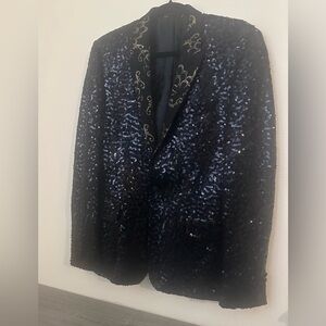 Asos Black Sequin Blazer with Gold Accents, men size 42